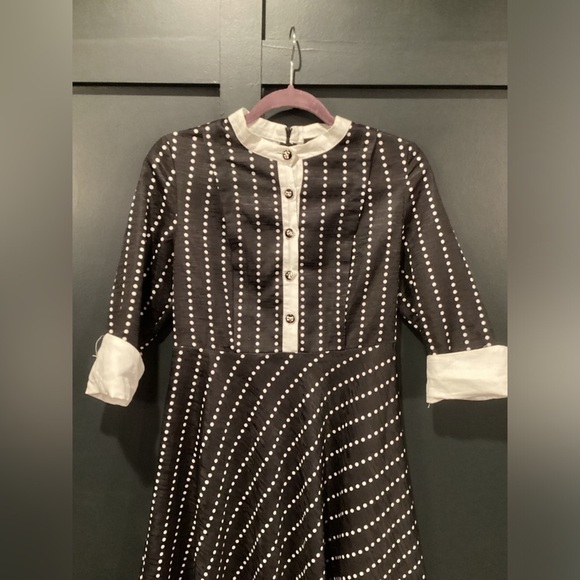 Cyanine Sea A-Line retro ponte flare high low silk polka dot dress - Picture 4 of 12